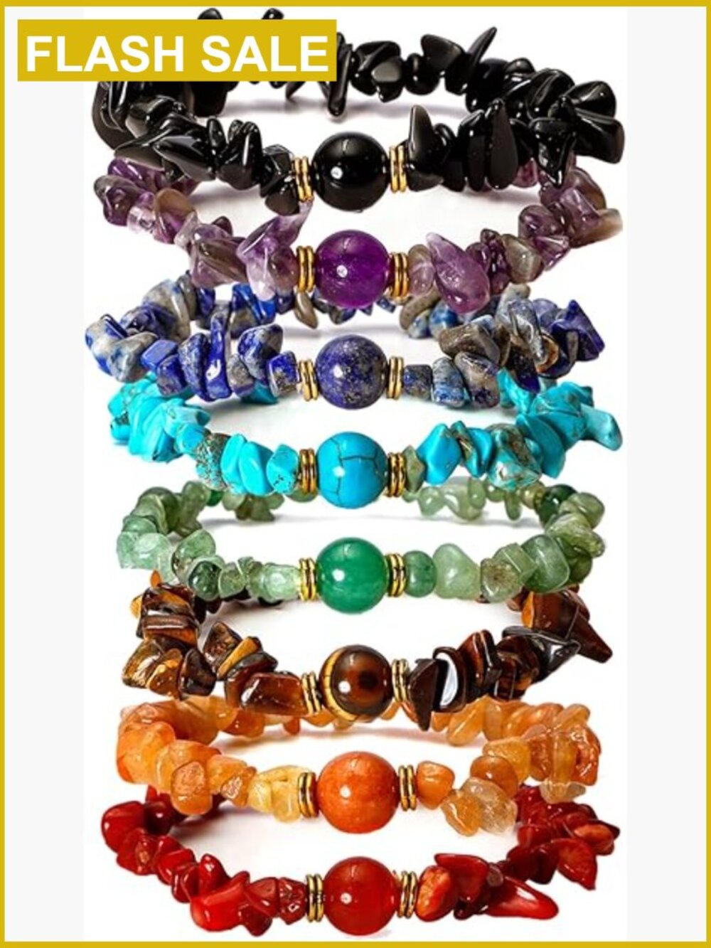 7 Chakra Crystal Healing Stretch Bracelets - Reiki Yoga Meditation